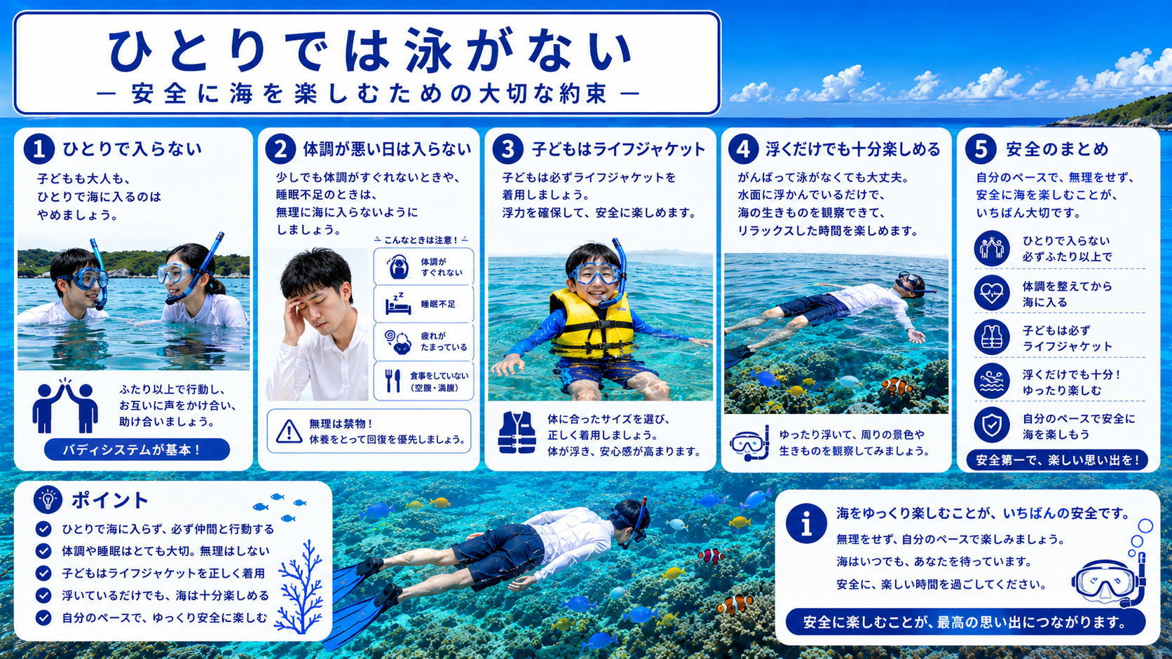 ひとりで泳がないための海の安全ガイド