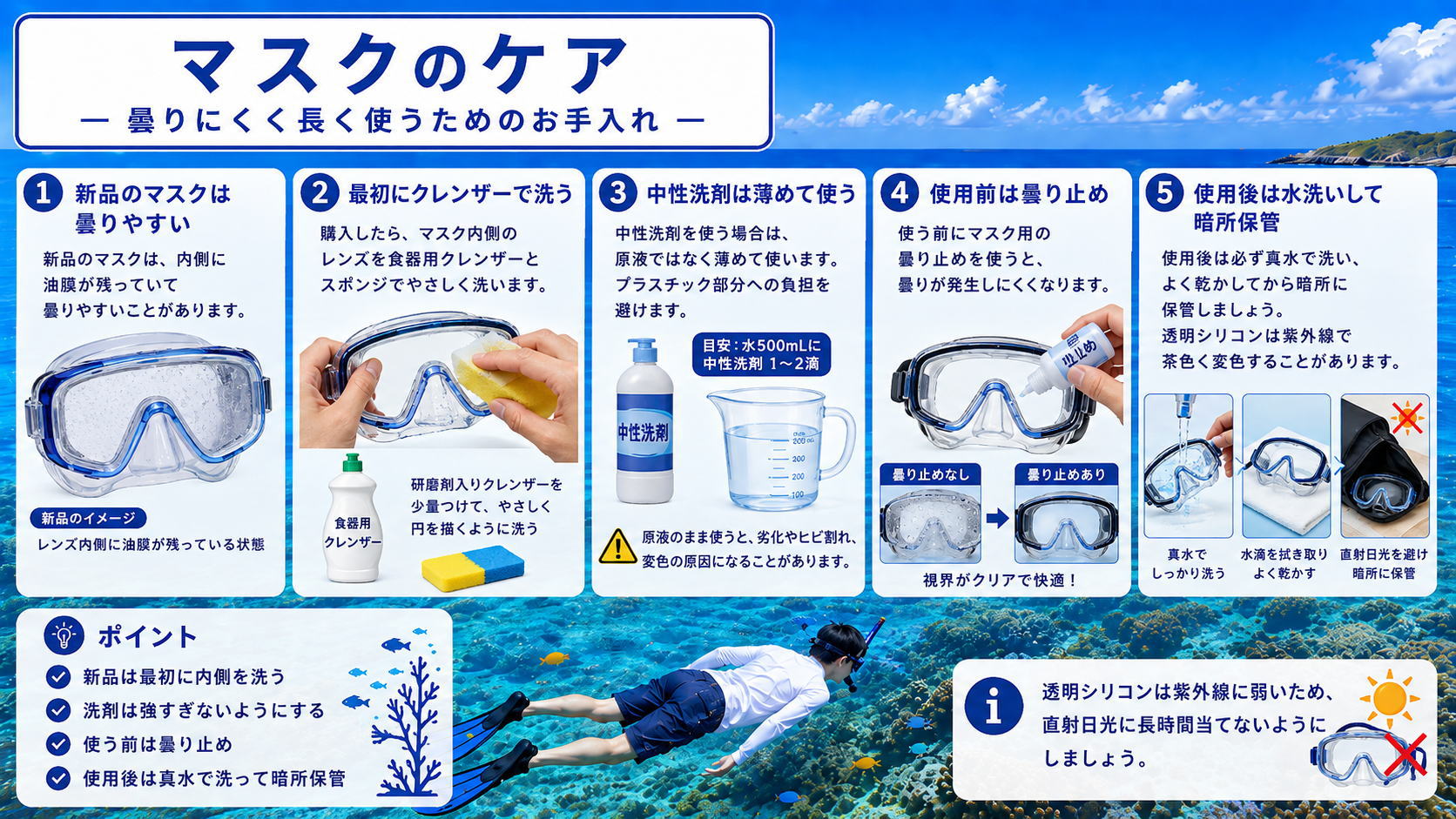 水中マスクのお手入れ方法